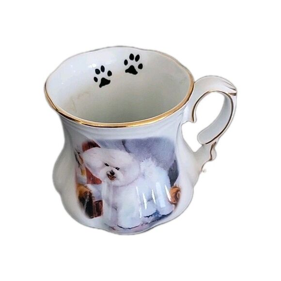 FIELDER KEEPSAKES Coffee/Tea Cup Fine Porcelain Bichon Frise Gold Edge 4" x 5" - Picture 1 of 9